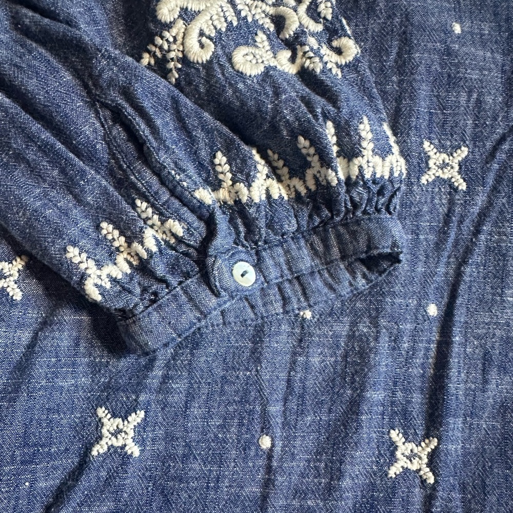 Sundance Blue Embroidered Boho Blouse | Peasant Tunic Top 100% Cotton Women’s M - Picture 2 of 5